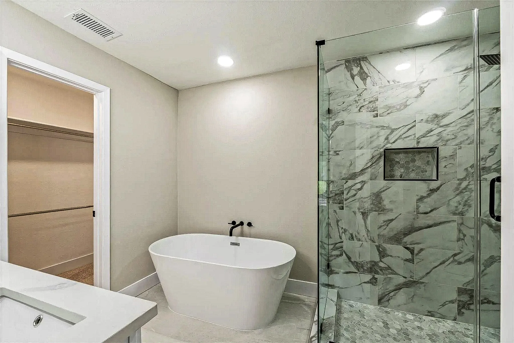 Freestanding-Tub Primary Bathroom in Fort Worth.